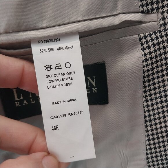 Ralph Lauren Blazer Men 46R Gray Houndstooth Silk Wool Blend 2 Button Sport Coat - Picture 10 of 14